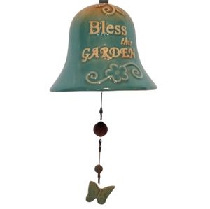 Roman blue ceramic glazed garden bell butterfly clapper